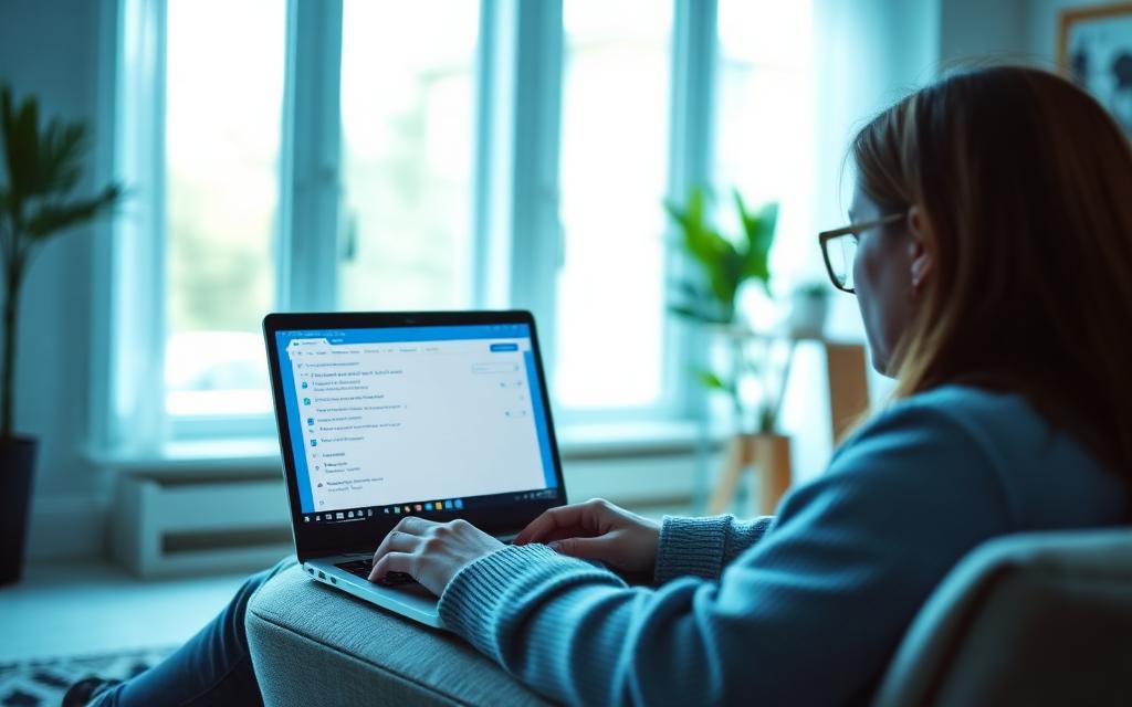 Kundin verfolgt am Laptop den Status ihres Auftrags
